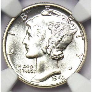 1943年Pミントマーキュリーダイム10セント硬貨（1943年） - NGC MS68 FB認定 - 10,000ドル相当！
