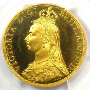 1887年 イギリス ヴィクトリア女王 2ポンド金貨 プルーフ - PCGS鑑定済み プルーフ UNC 詳細 (PF / PR)