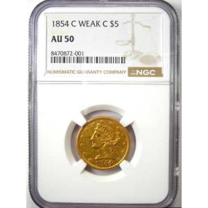 1854年Cミント リバティ金貨ハーフイーグル...の詳細画像1