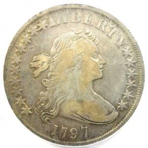 1797年 ドレープバスト シルバー ドル $1 コイン 10X6 - ANACS VF30 認定 - 希少な年号!