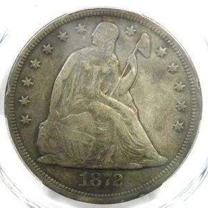 1872年CC シーテッド・リバティ銀貨 カーソンシティ $1 - PCGS XF 詳細 (EF)