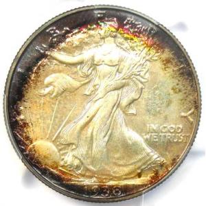 1938年プルーフウォーキングリバティハーフダラー50セント硬貨。PCGS PR68（PF68）。価値18,500ドル。