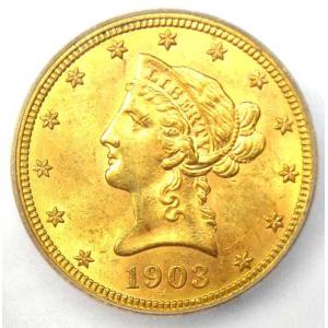 1903年Oミント リバティ・ゴールドイーグル10ドル硬貨 - ICG鑑定済み MS64（未使用） - 価値5,000ドル