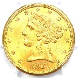 1881年Sミント リバティ金貨ハーフイーグル...の詳細画像4