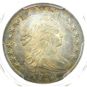 1799年 ドレープバスト シルバーダラー 1ドル硬貨 - PCGS鑑定済み AU詳細 - AUグレードでは希少