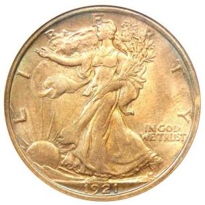 1921年 ウォーキングリバティハーフダラー 50セント硬貨 - ANACS MS60認定（未使用美品）