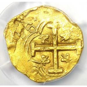 1642-1663年 スペイン領コロンビア フィリップ4世 コブ 2エスクード金貨 - PCGS AU 詳細