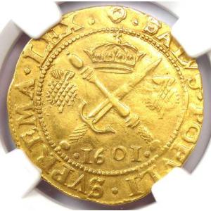 1601年 スコットランド ジェームズ6世 金貨 剣と笏 S&S - NGC鑑定済み AU55