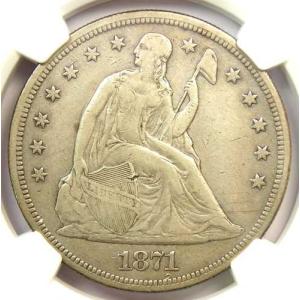 1871年CC シーテッド・リバティ銀貨 カーソンシティ $1 - NGC XF 詳細 (EF) - 希少