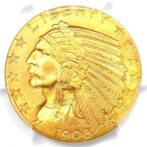 1908年インディアン金貨ハーフイーグル(5ド...の詳細画像4