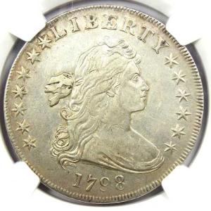 1798年 ドレープドバスト シルバーダラー 1ドル硬貨 - NGC鑑定済み AU詳細 - 希少コイン！