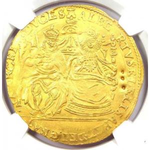 1598年 スペイン領ネーデルラント 金貨 アルベルト＆イザベラ 2ソブリン金貨 2S'DOR。NGC鑑定済み AU