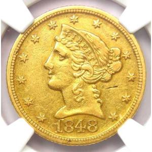 1848-D リバティ金貨ハーフイーグル 5ドル - NGC XF 詳細 - 希少なダロネガ金貨！