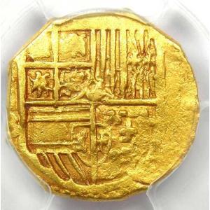 1590-1597 スペイン 金貨 2 エスクード 2E - PCGS AU58 認定 - 希少品!