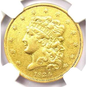 1834年 クロスレット 4 クラシック ゴールド ハーフイーグル $5 HM-9 - NGC AU 詳細 - 希少なバリエーション!