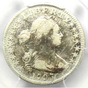 1797年 ドレープバスト ハーフダイム H10C 16スター - PCGS VF認定詳細 - 希少な年代