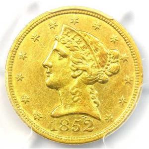 1852-C リバティ金貨ハーフイーグル 5ドル - PCGS AU 詳細 - 希少なシャーロット金貨！