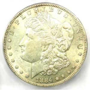 1884年Sミント モーガン銀貨 $1 - ICG MS60 (UNC MS) 認定 - 希少な年号！