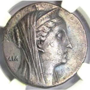 アルシノエ2世 銀貨 デカドラクマ プトレマイオス朝 紀元前270年 - NGC鑑定済み XF (EF)