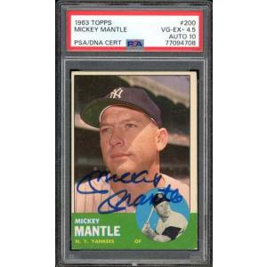 1963年 Topps ミッキー・マントル直筆サインカード #200 HOF - PSA 4.5 サイン入り 10
