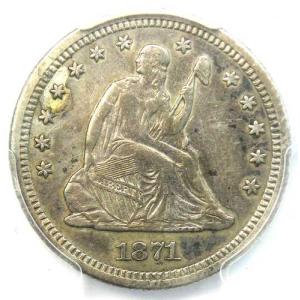 1871-S シーテッド・リバティ・クォーター 25セント - PCGS AU 詳細 - 希少なサンフランシスコ発行！
