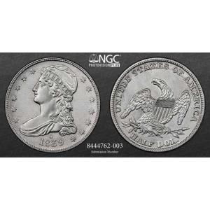 1839-O 50セント キャップドバスト ハーフダラー ニューオーリンズ NGC AU 詳細クリーニング済み 8444762-003