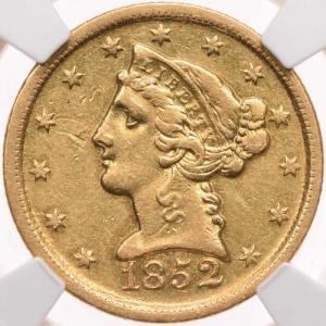 1852年Dミント発行、5ドル金貨(NGC鑑定...の詳細画像1
