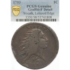 1793年 1セント PCGS ファインリース レタードエッジ ラージセント - 素晴らしいブランクカラー