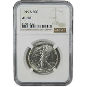 1919年Sミント リバティウォーキング シルバーハーフダラー AU 58 NGC 50セントコイン