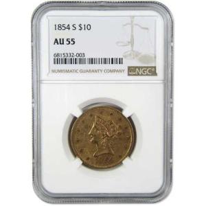 1854年Sミント リバティヘッド金貨10ドル...の詳細画像4