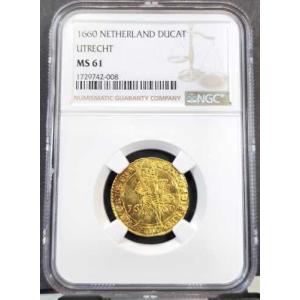 1660年 オランダ 金貨 1ダカット ユトレヒト騎士 NGC MS 61 極めて希少 トップ POP 1