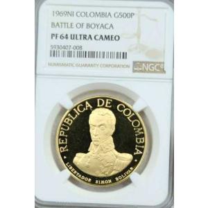 1969年 コロンビア ゴールド 500ペソ ボヤカの戦い NGC PF 64 ウルトラカメオ レア ミント