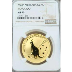 2009年 オーストラリア 金貨 100ドル G$100 カンガルー NGC MS 70 希少な完璧な状態