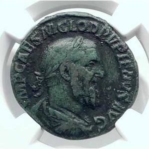プピエヌス 古代ローマ セステルティウス 238年 希少なローマ硬貨 勝利 NGC XF i80955