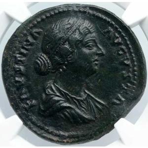 FAUSTINA II Jr 本物のヴィンテージ古代ローマコインフェクンディタス & ベイビー NGC i88887