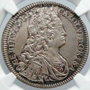1734年 オーストリア 神聖ローマ帝国 カール6世 オーストリア銀貨 1/4サファイア NGC i88875