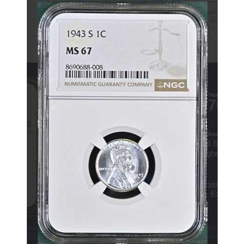 :1943-S 1セント リンカーン スチールセント NGC MS67 非常に輝きのある希少品 R2...
