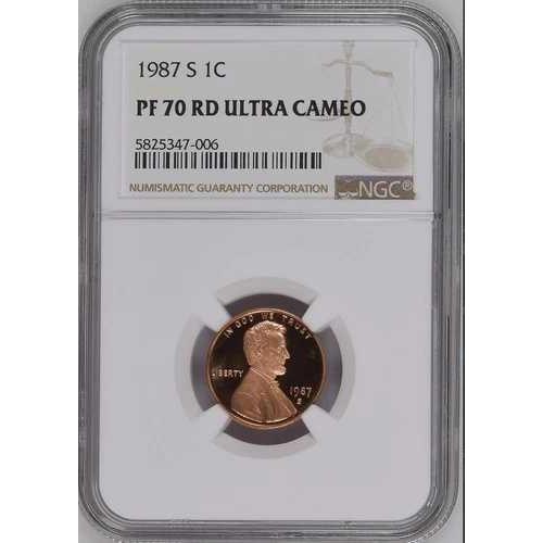 :1987-S 1セント リンカーンセント NGC PF 70 ウルトラカメオ トップポップ レアリ...