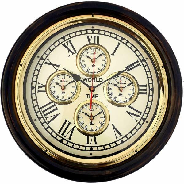 掛け時計 Antique Nautical Wall Clock World Time Style ...