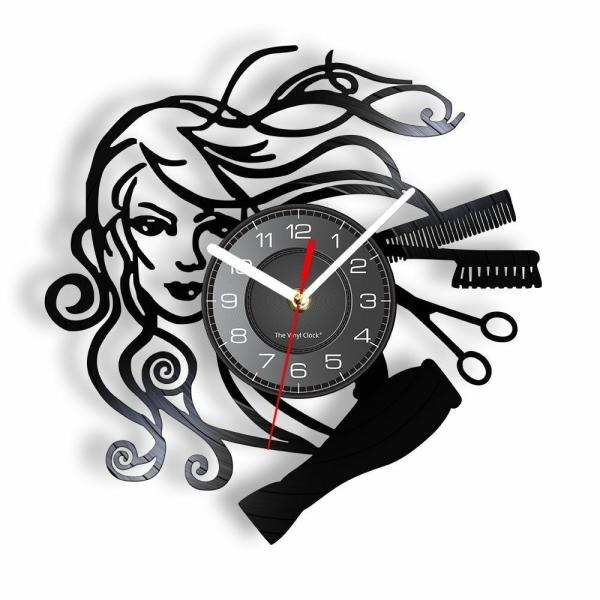 掛け時計 Hairstyle Beauty Salon Decor Retro Black Wall...