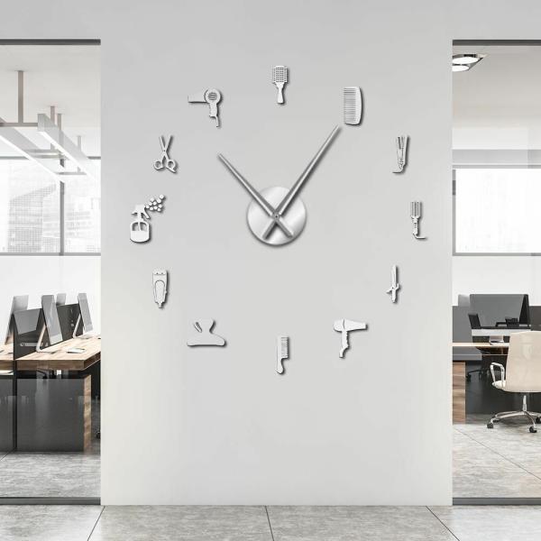 掛け時計 Barber Shop Wall Clock Frameless Sticker Cloc...