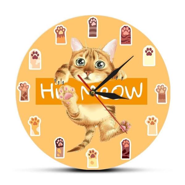 掛け時計 Meow Cute Cat Paws Silent Wall Clock Kids Roo...