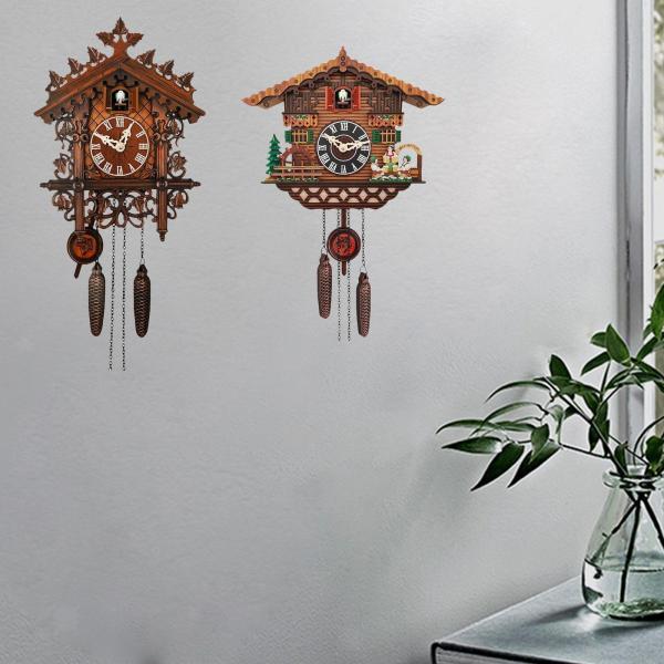 掛け時計 2x Wooden Retro Cuckoo Clock Wall Clocks Farm...