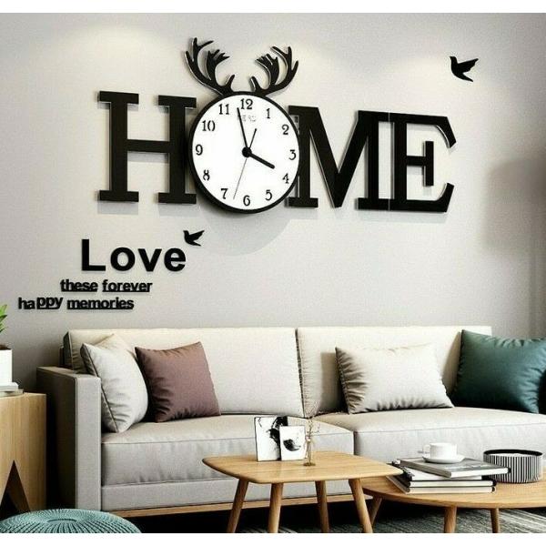 掛け時計 HOME Large Wall Clock Black Modern Design Liv...