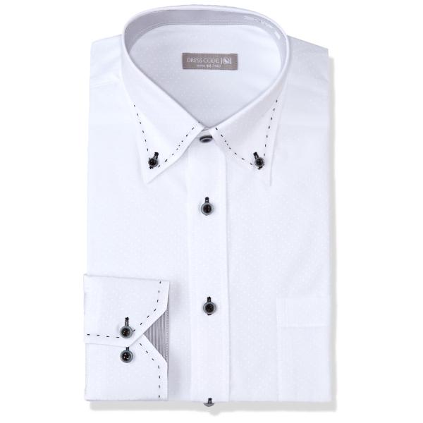 [ドレスコード101] ワイシャツ 長袖 メンズ 襟高デザイン (形態安定生地) SHIRT 100...
