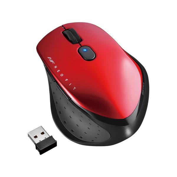 バッファロー BUFFALO 無線 BlueLED 5ボタン ネオフィットマウス Mサイズ レッド ...