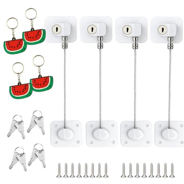 PHPTHIK 冷蔵庫ロック 貼るキー 子供 幼児の安全を守る 老人 認知症対策 (鍵付き-4個, ...