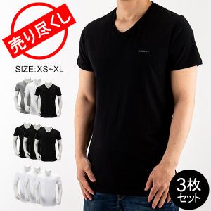 在庫限り ディーゼル DIESEL Tシャツ メンズ 半袖 Vネック トップス インナー 無地 3枚セット 00SPDM 0AALW｜glv