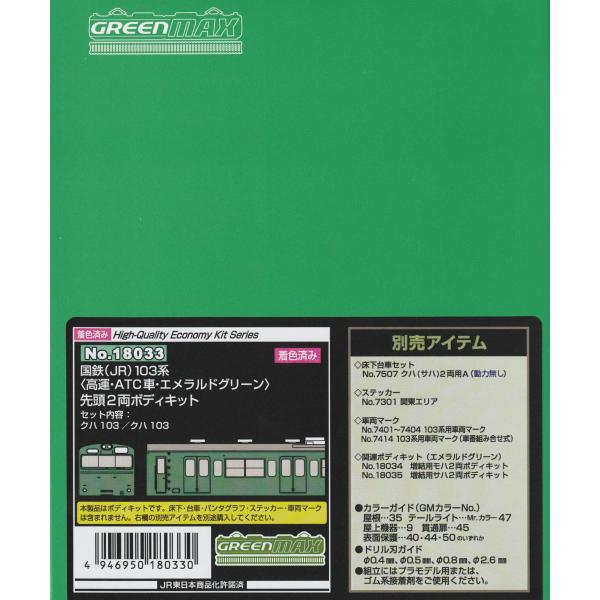 グリーンマックス 18033  国鉄（JR）103系＜高運・ATC車・エメラルドグリーン＞先頭2両ボ...