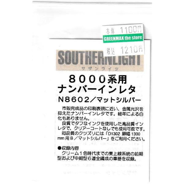 サザンライツ N-8602 8000系用ナンバーインレタ　マットシルバー
